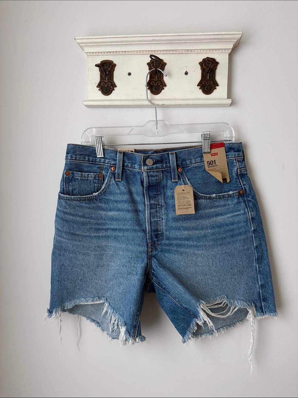Levi's 501 High rise Shorts 31 100% Cotton Cutoff Distressed Denim - Blue